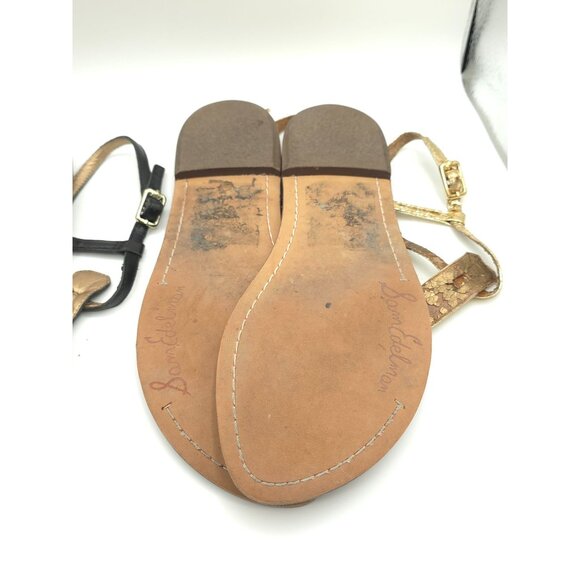 Sam Edelman Women's Leather Thong Sandals Set Of 3 - Black Brown & Gold - Picture 10 of 16